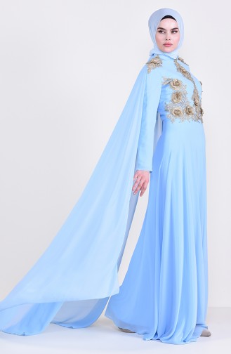 Lace Cape Evening Dress 8240-03 Baby Blue 8240-03