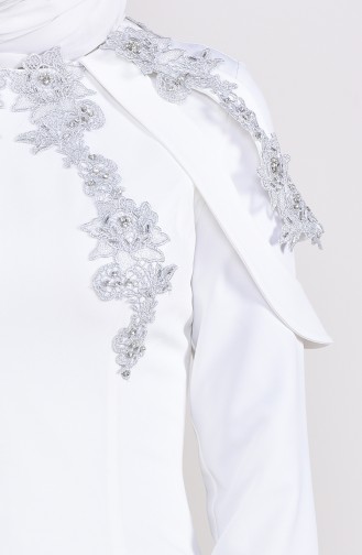 Taşlı Abiye Elbise 8625-02 Ekru