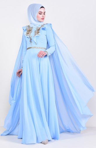 Baby Blue Hijab Evening Dress 8649-04