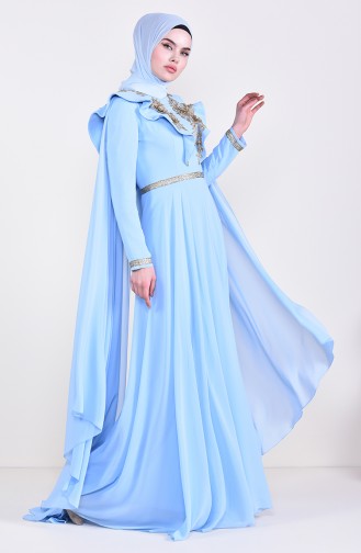 Baby Blue Hijab Evening Dress 8649-04