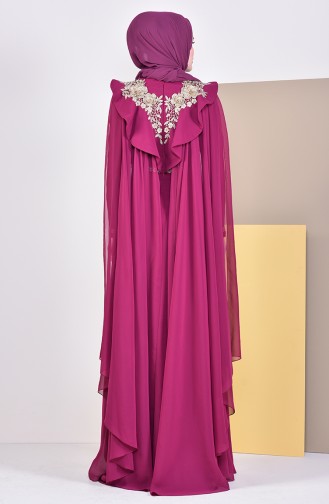 Lace Detailed Evening Dress 8649-05 Plum 8649-05