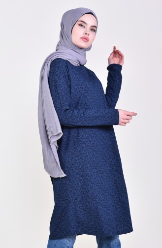 Patterned Tunic 7833-01 Navy Blue 7833-01