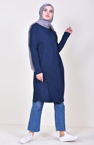 Patterned Tunic 7833-01 Navy Blue 7833-01