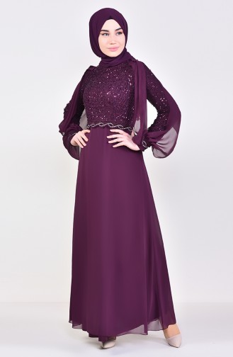 Plum Hijab Evening Dress 52736-05