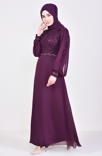 Plum Hijab Evening Dress 52736-05
