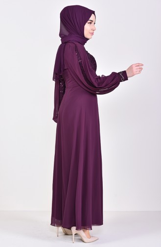 Plum Hijab Evening Dress 52736-05