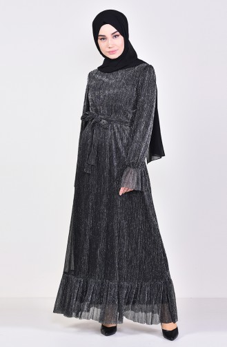Fırfırlı Simli Elbise 81657-01 Siyah