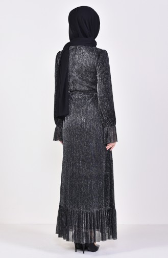 Fırfırlı Simli Elbise 81657-01 Siyah