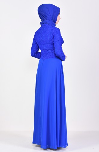 Robe de Soirée Détail Dentelle 5075-02 Bleu Roi 5075-02