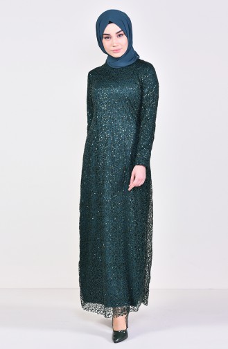 Emerald Green Hijab Evening Dress 4114-07