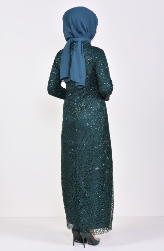 Emerald Green Hijab Evening Dress 4114-07