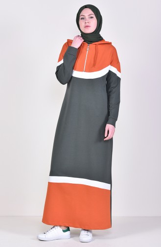 Fermuarlı Spor Elbise 9038-01 Haki Oranj