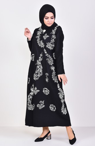 Gemustertes Kleid 0004-05 Schwarz 0004-05