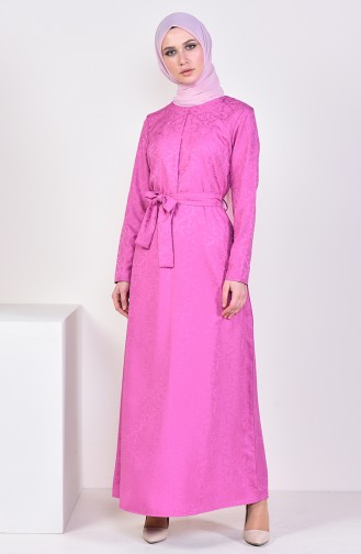 فستان بتصميم مُطبع 6367-02 لون وردي باهت 6367-02