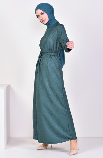 فستان بتصميم مُطبع 6367-06 لون اخضر زمردي 6367-06