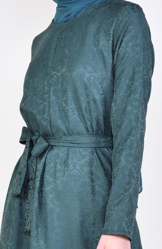 Jakarlı Elbise 6367-06 Zümrüt Yeşili