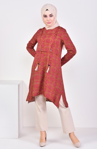 Chain Patterned Asymmetric Tunic 0110-03 Claret Red 0110-03