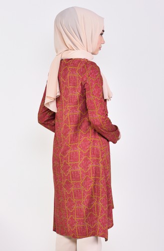 Chain Patterned Asymmetric Tunic 0110-03 Claret Red 0110-03
