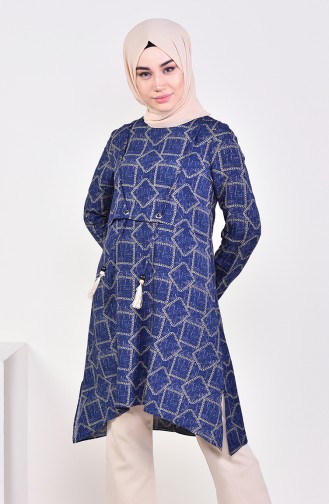 Chain Patterned Asymmetric Tunic  0110-04 Navy Blue 0110-04