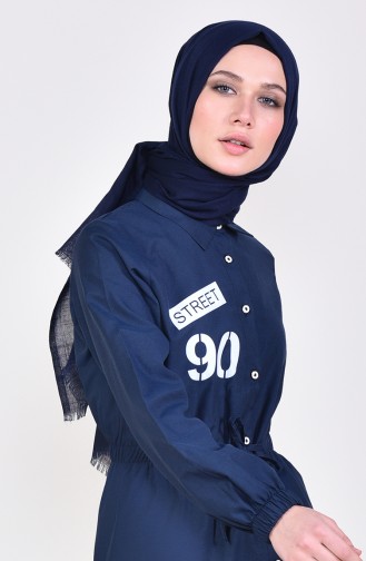 Beli Büzgülü Gömlek Tunik 4145-04 Lacivert