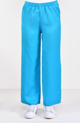 Elastic Waist Wide Leg Pants 2069-03 Turquoise 2069-03