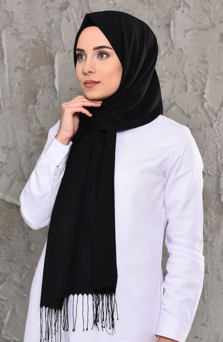 شال قطن بتصميم سادة 901464-13 لون أسود 901464-13