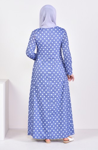 Pileli Puantiyeli Elbise 1161-01 Mavi
