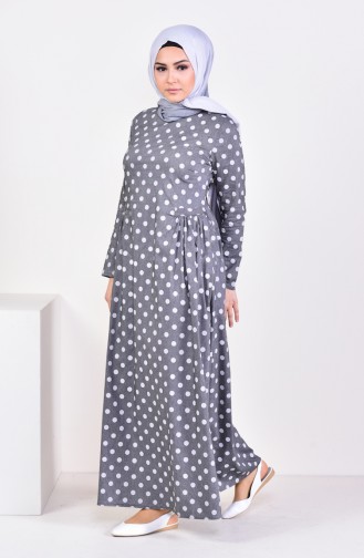 Pleated Polka Dot Dress 1161-05 Gray 1161-05
