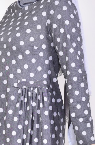 Pleated Polka Dot Dress 1161-05 Gray 1161-05