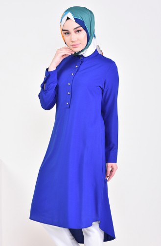 Gizli Düğmeli Asimetrik Tunik 3045-01 Saks