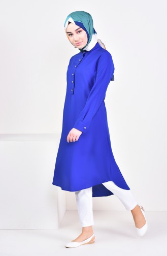 Hidden Button Asymmetric Tunic 3045-01 Saxon Blue 3045-01