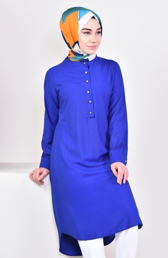 Hidden Button Asymmetric Tunic 3045-01 Saxon Blue 3045-01