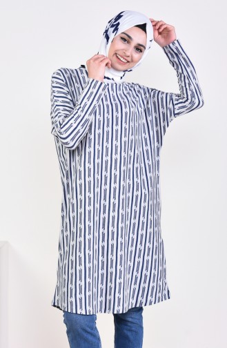 Bat Sleeve Striped Tunic 7748B-01 Navy Blue 7748B-01