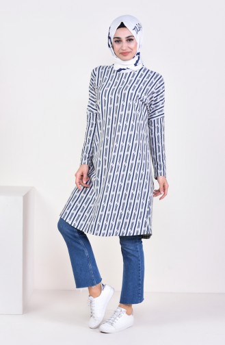 Bat Sleeve Striped Tunic 7748B-01 Navy Blue 7748B-01