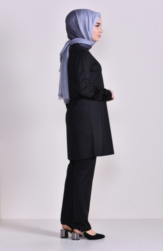Payetli Tunik Pantolon İkili Takım 9016-01 Siyah