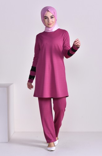 Sequined Tunic Pants Binary Suit 9016-04 Dried Rose 9016-04