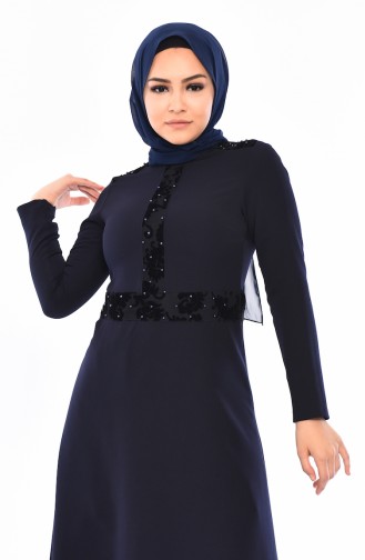 Bedrucktes Kleid mit Perlen 0054-02 Dunkelblau 0054-02