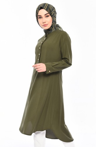 Hidden Button Asymmetric Tunic  3045-04 Green 3045-04