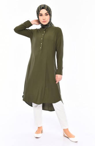 Hidden Button Asymmetric Tunic  3045-04 Green 3045-04