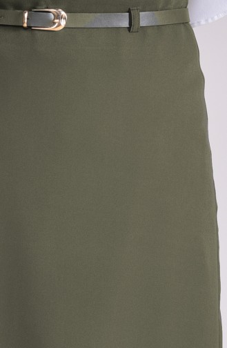 تنورة بتصميم حزام للخصر أخضر كاكي 2204-05