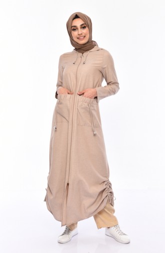 Abaya mit Kapuze 1291-05 Grau Weiss 1291-05