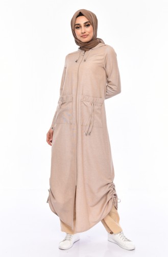 Abaya mit Kapuze 1291-05 Grau Weiss 1291-05