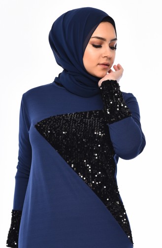 Dunkelblau Hijab Kleider 4002-01