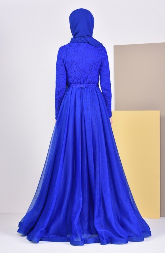 Saks-Blau Hijab-Abendkleider 5093-02