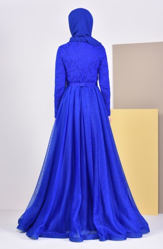 Robe de Soirée Détail Dentelle 5093-02 Bleu Roi 5093-02