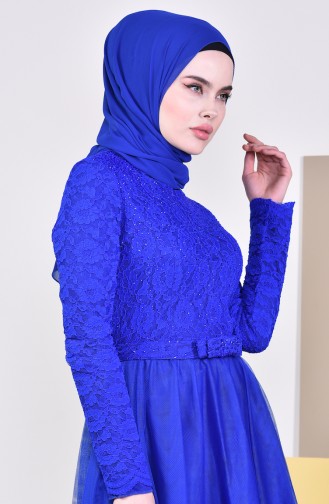 Saxe Hijab Evening Dress 5093-02