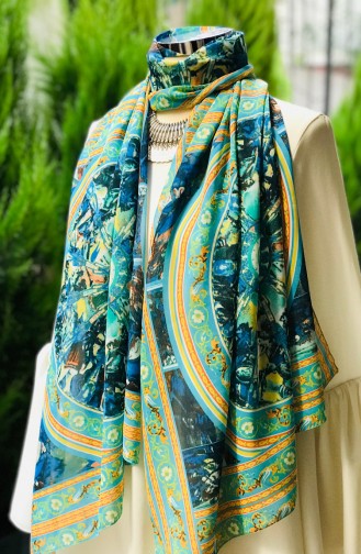 Patterned Chiffon Shawl 60851-01 Turquoise Yellow 60851-01