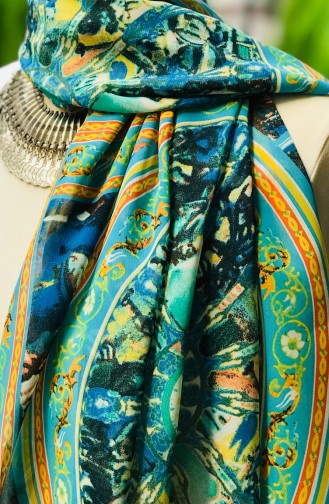 Patterned Chiffon Shawl 60851-01 Turquoise Yellow 60851-01