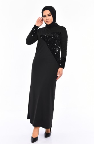 Payetli Elbise 4002-05 Siyah