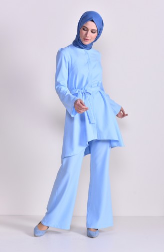 Belted Tunic Pants Double Suit 0143-07 Baby Blue 0143-07